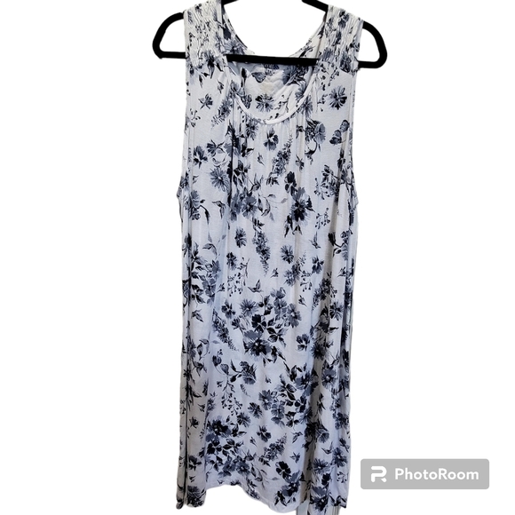 CROFT & BARROW 1X Floral Blue White Pajama Dress Sleeveless Midi  Rayon Blend - Picture 1 of 5